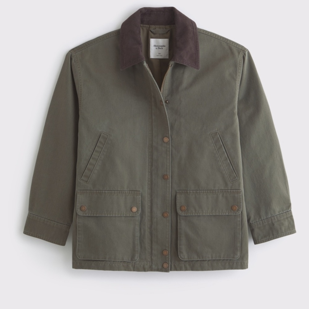 Abercrombie & Fitch Mid-Length Waxed Barn Jacket | Olive | Small
